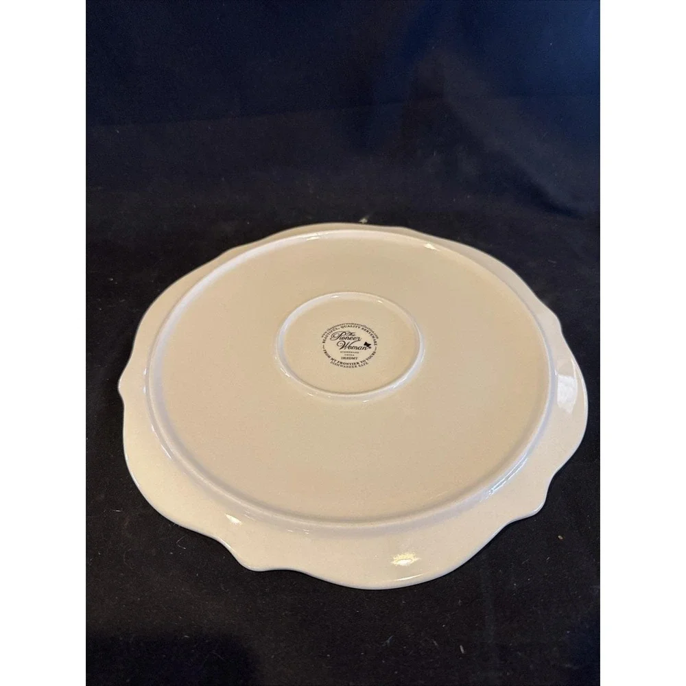 Pioneer Woman Winter Bouquet Holiday Cake Plate Polka Dot Etched Glass Dome NIB